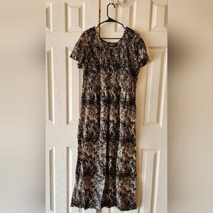 Black and Tan Casual Flutter Sleeve Maxi Sundress